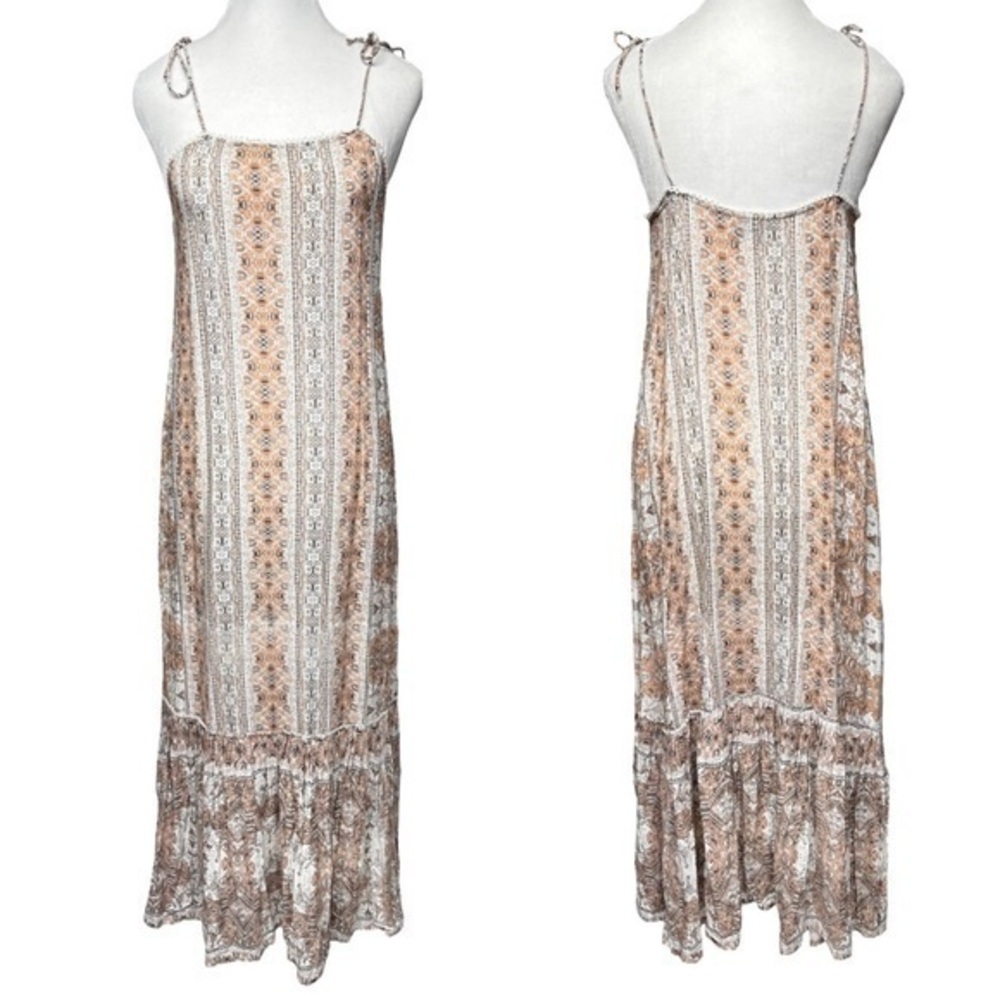 Cleobella Ruffled Maxi Slip Dress Tie Strap Shoulder Boho Coquette Size Small